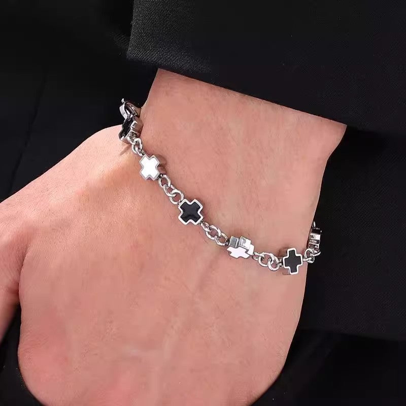 Planderful Jewelry Cross Bracelet In Steel Black And White Splice For Women And Men High End Fashion