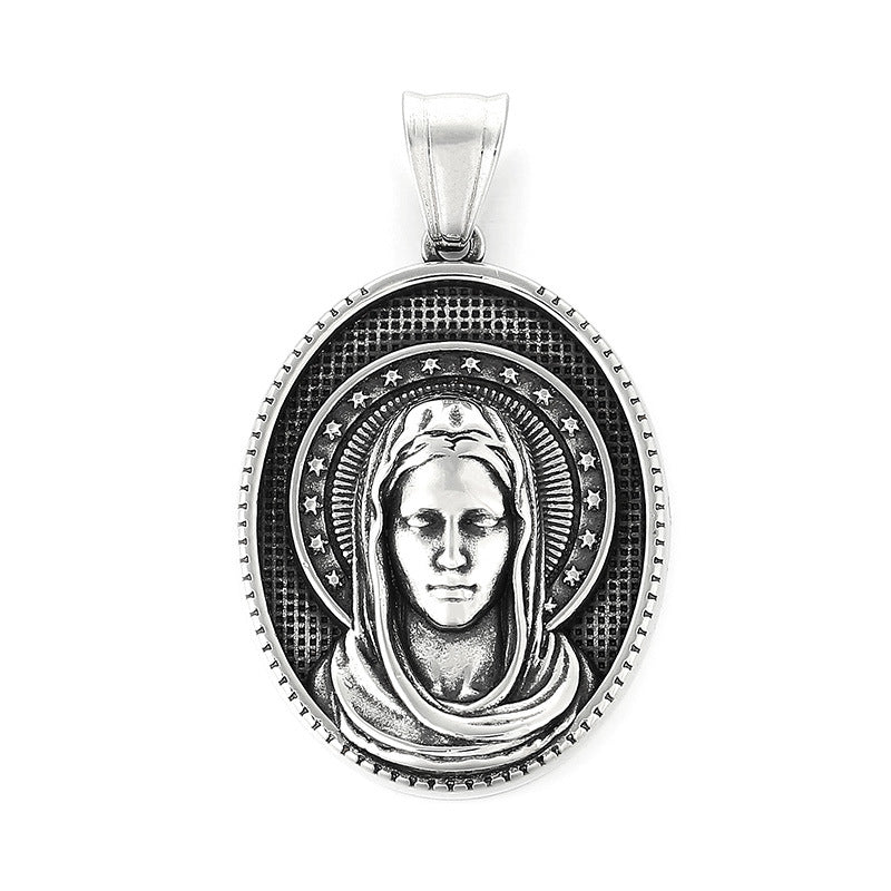 Punk Retro Maria Stainless Steel Men's Round Pendant - Planderful Everyday Genie Collection