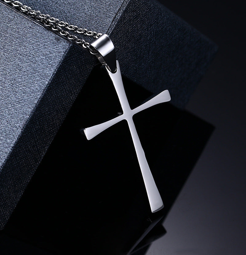 Korean Version Jewelry Simple Cross Necklace Pendant Titanium Steel for Men