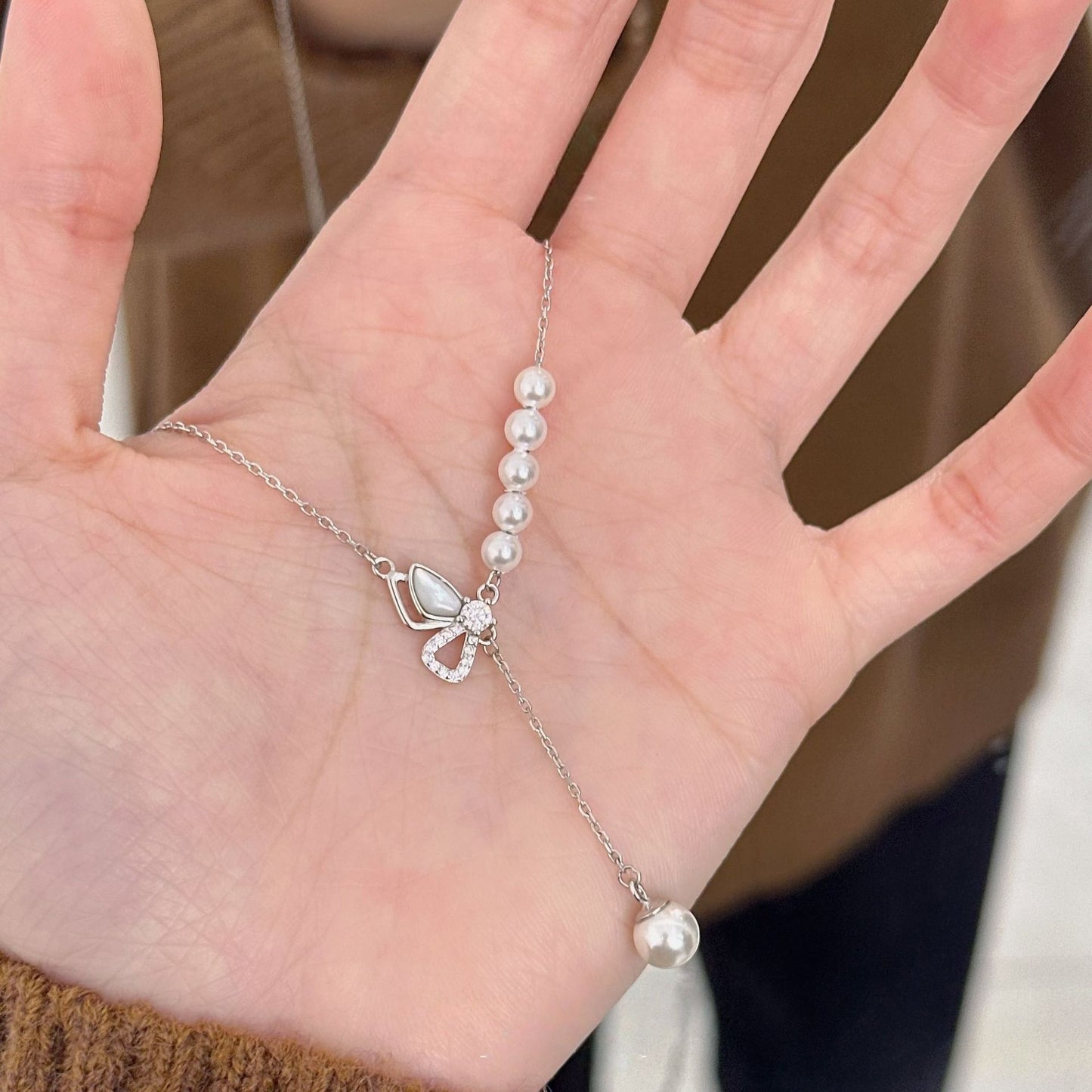 Planderful Sterling Silver Butterfly Tassel Necklace For Women Light Luxury Collarbone Chain