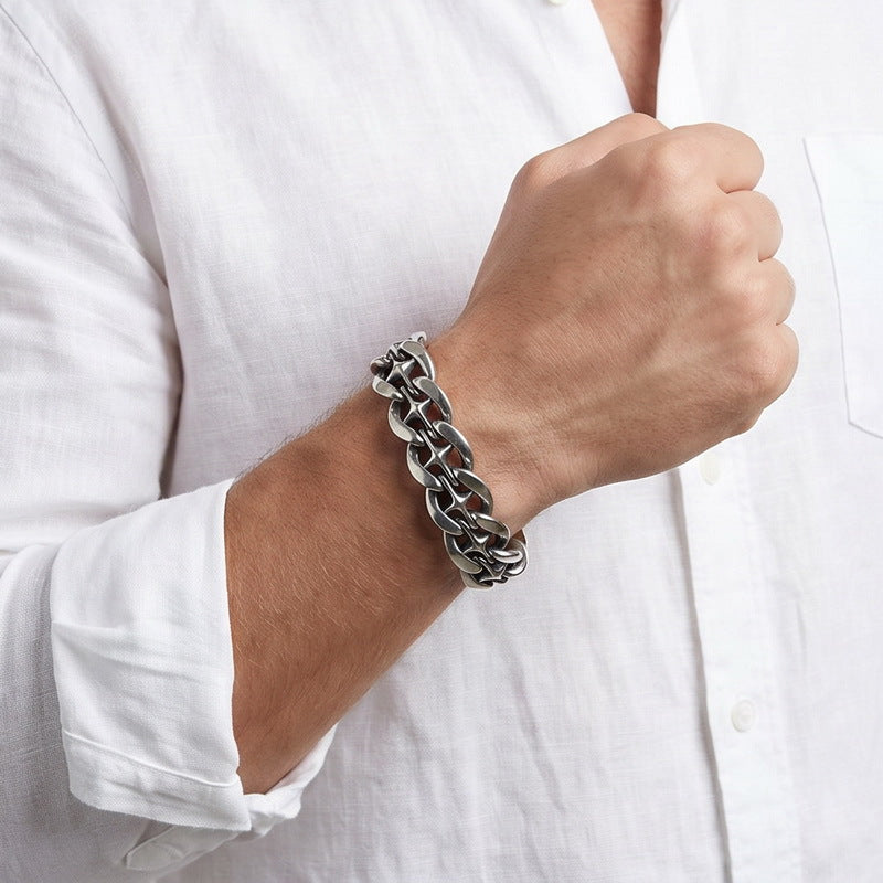 Hip-Hop Rock Street 19mmx Type Hollow Cuban Chain Stainless Steel Men's Bracelet