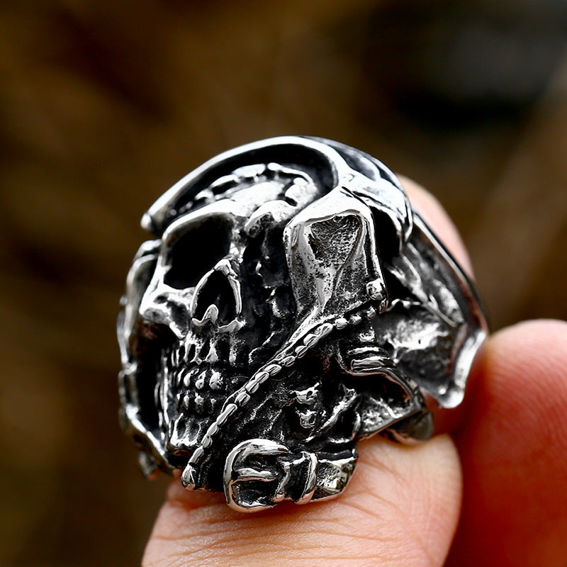Titanium Steel Men's Skull Ring - European and American Hip Hop Retro Design, Wholesale Domineering Style