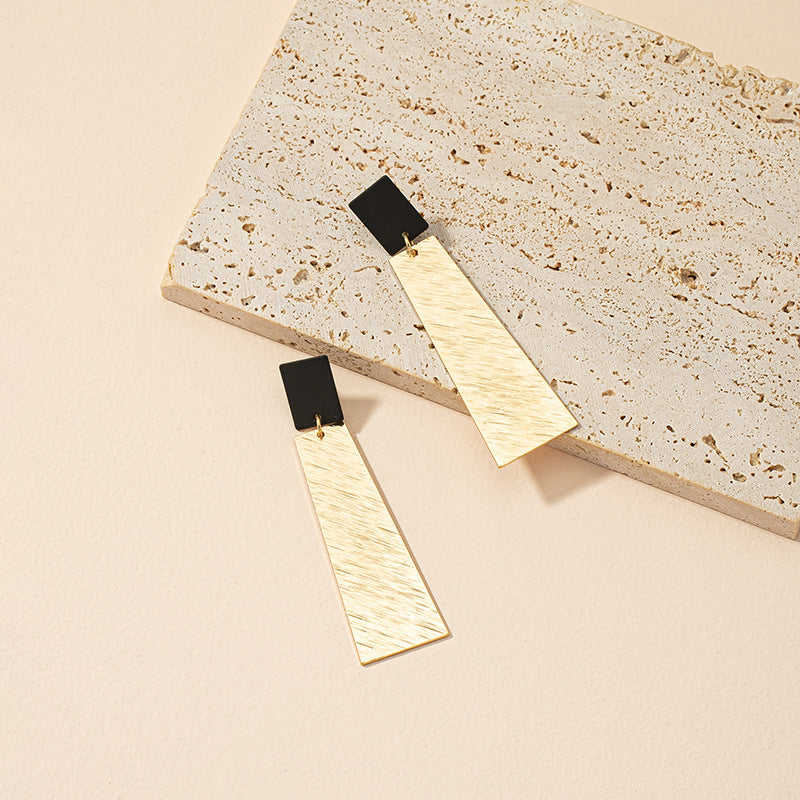 Geometric Metal Texture Earrings with European Flair