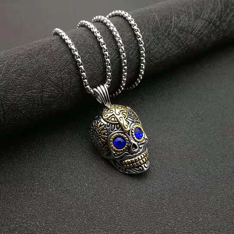 Gold-Plated Stainless Steel Necklace - Statement Skull