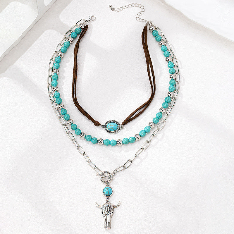 Planderful Vienna Verve Necklace – Unique Retro Turquoise Bull Head Design