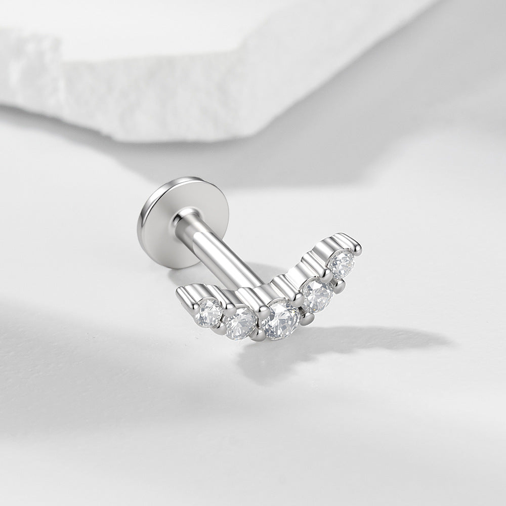 S925 Pure Silver Daily Zircon Cartilage Flat Head Spiral Piercing Ear Stud Earrings