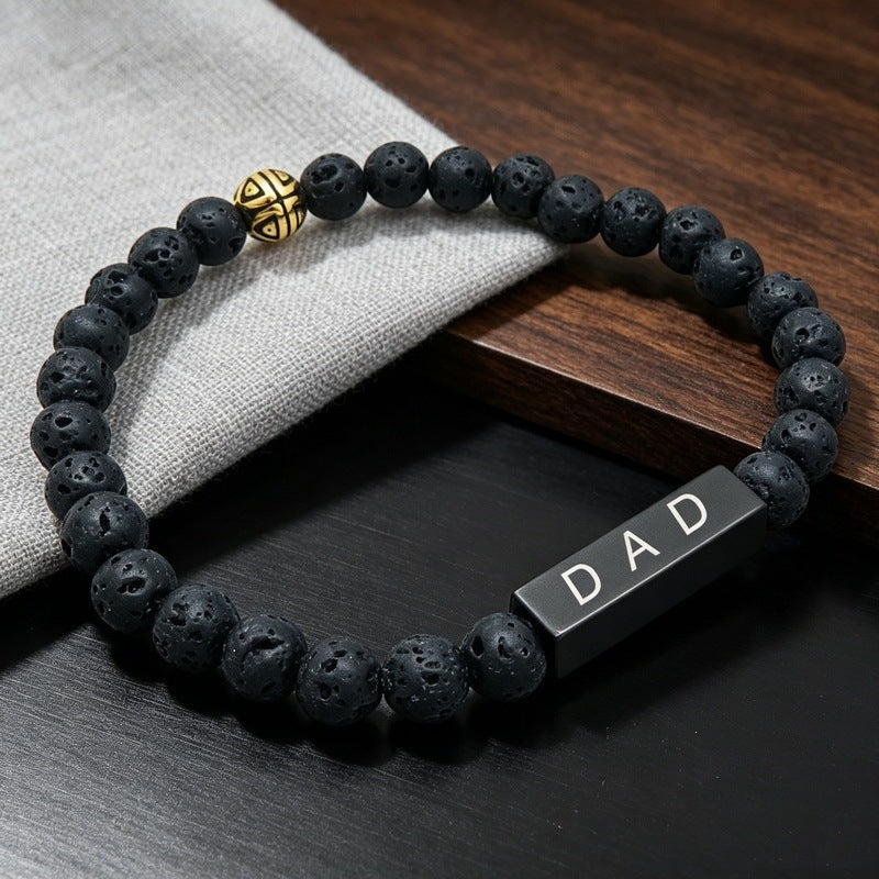 Black Agate Volcanic Stone Beaded Bracelet Design Sense Letter Dad Titanium Steel