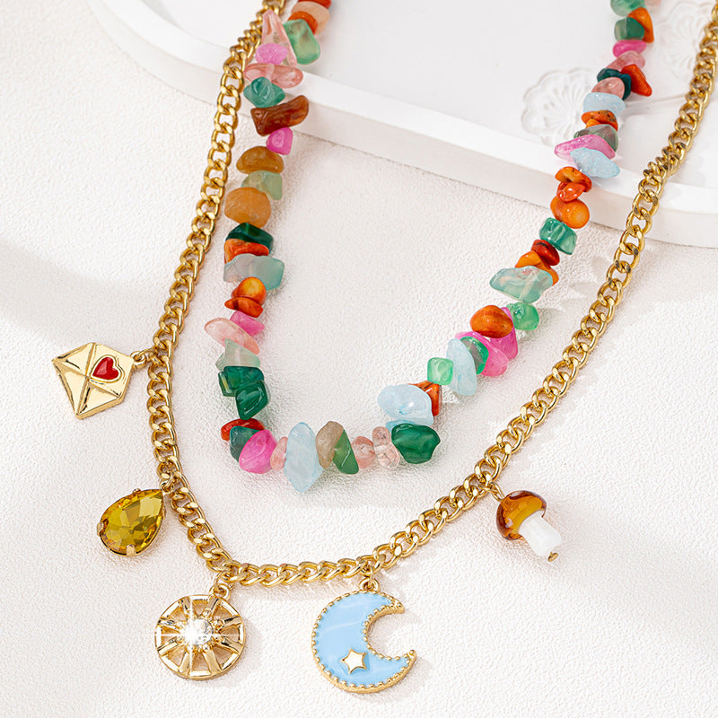 High-End Colored Natural Stone Necklace Set by Planderful