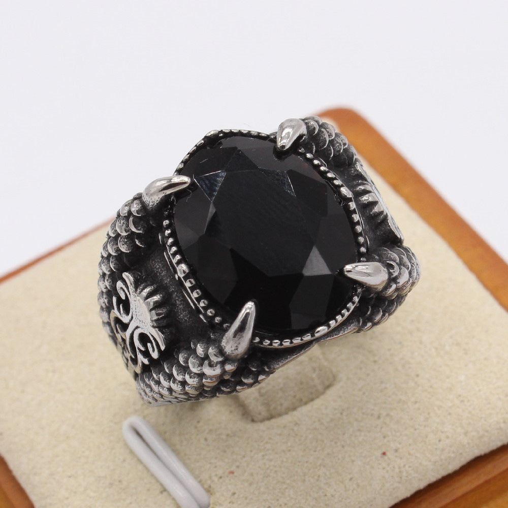 Planderful Dragon Claw Ring Titanium Steel Red Stone Unisex Jewelry for Men and Women, Bold Statement