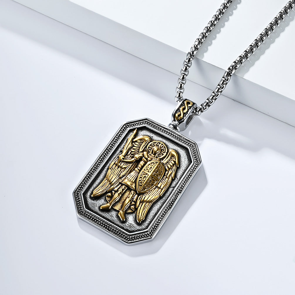 Planderful St Michaels Angel Titanium Steel Necklace For Men Non Fading Pendant