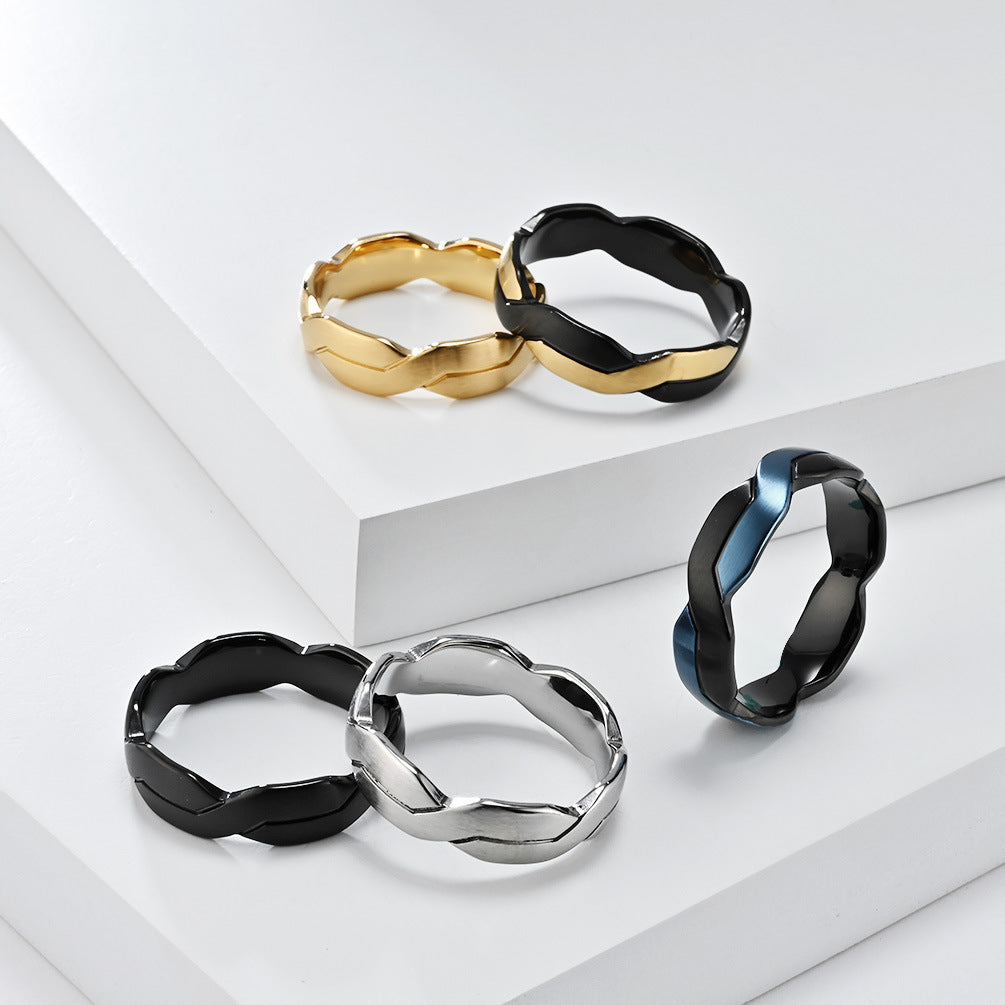 Planderful Titanium Steel Ring Geometric Two Color Design For Men And Women Unisex Fashion Jewelry