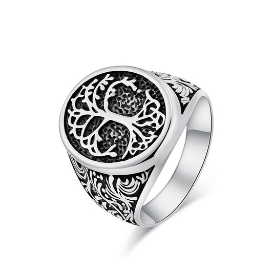 Tree of Life Titanium Steel Ring for Men with Wrench Design