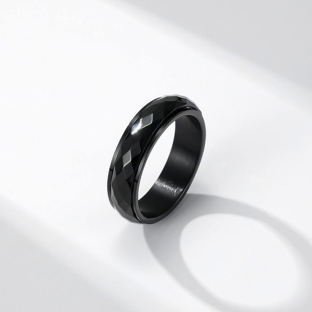 Planderful Titanium Steel Ring Unisex Rotatable Rhombus Design Trendy Jewelry for Men and Women