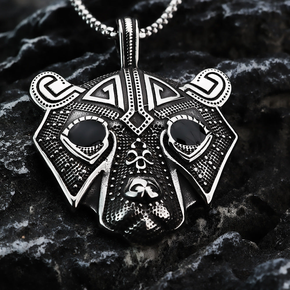 European And American Retro Stainless Steel Viking Bear Mask Pendant Necklace For Men