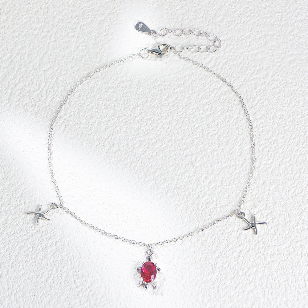 Bohemian S925 Sterling Silver Turtle Starfish Pendant Anklet Girl Tide Foot Bracelet