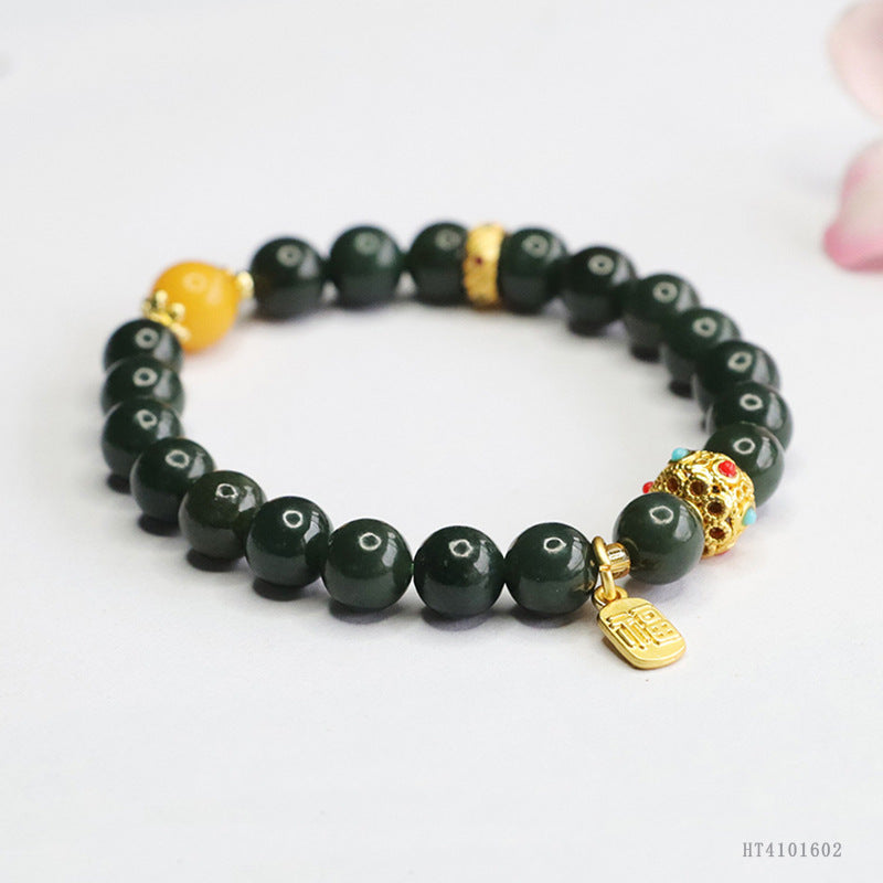 Dark Taqing Hetian Jade Beeswax Bracelet