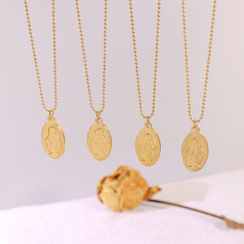 Golden Retro Portrait Pendant Necklace by Planderful - Everyday Genie Collection