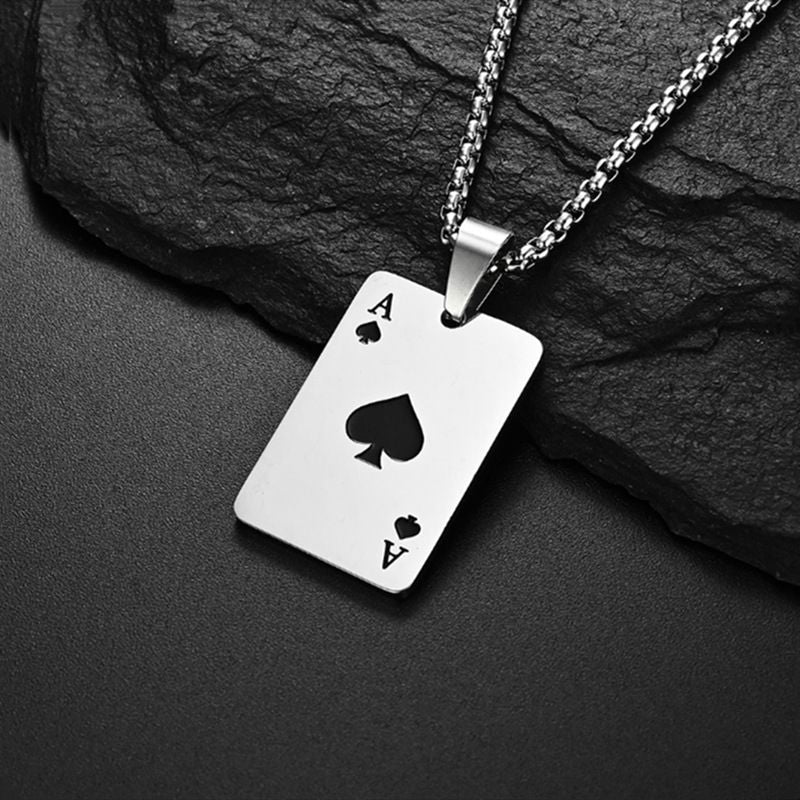 Magician Spade Pendant Titanium Steel Unisex Necklace by Planderful Retro Protection Statement