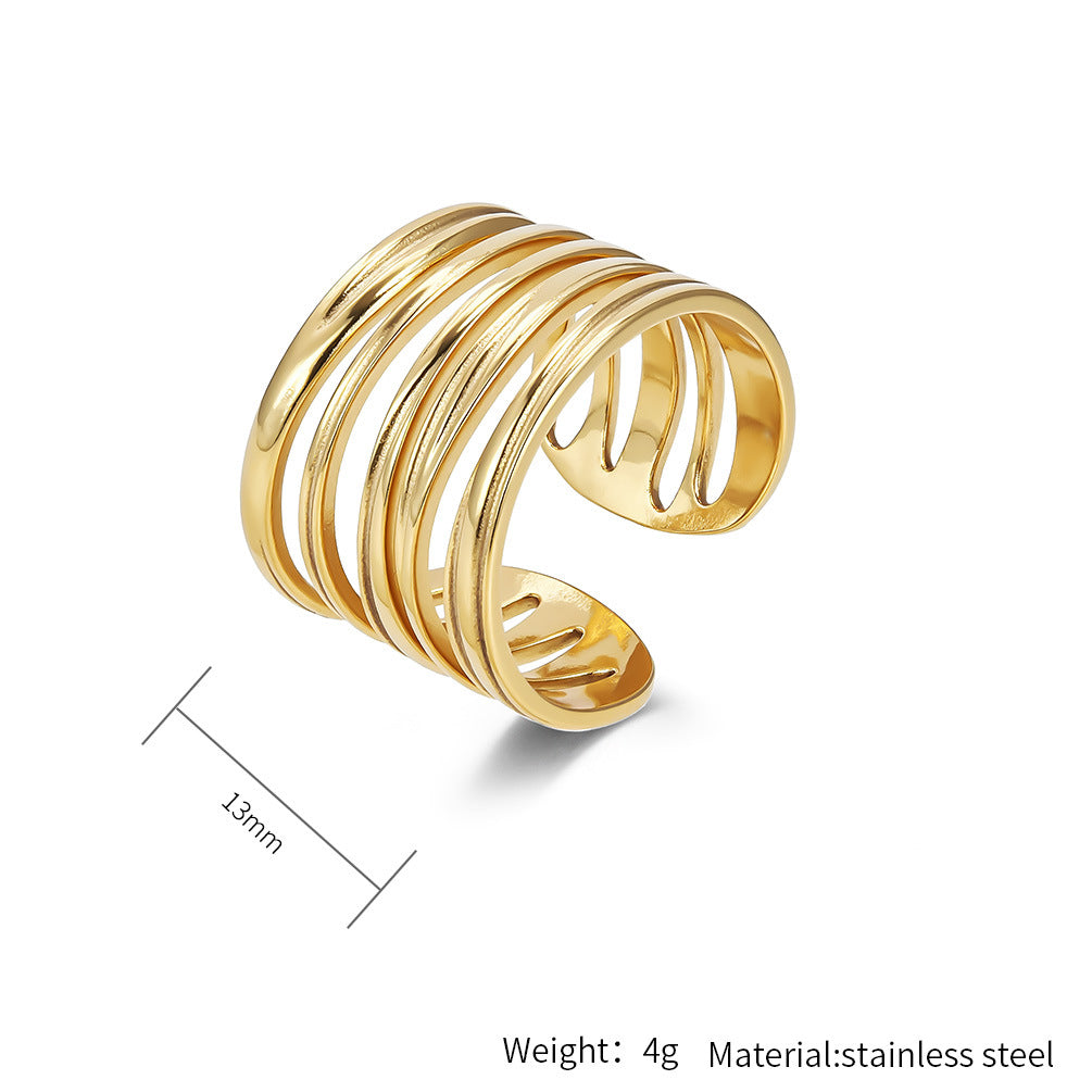 Planderful Geometric Stainless Steel Open Ring For Women Gold Plated Adjustable Fashion Jewelry