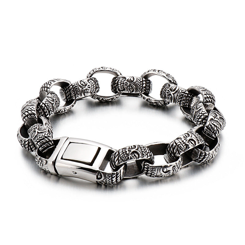 Antique Square Buddha Head Titanium Steel Men's Bracelet