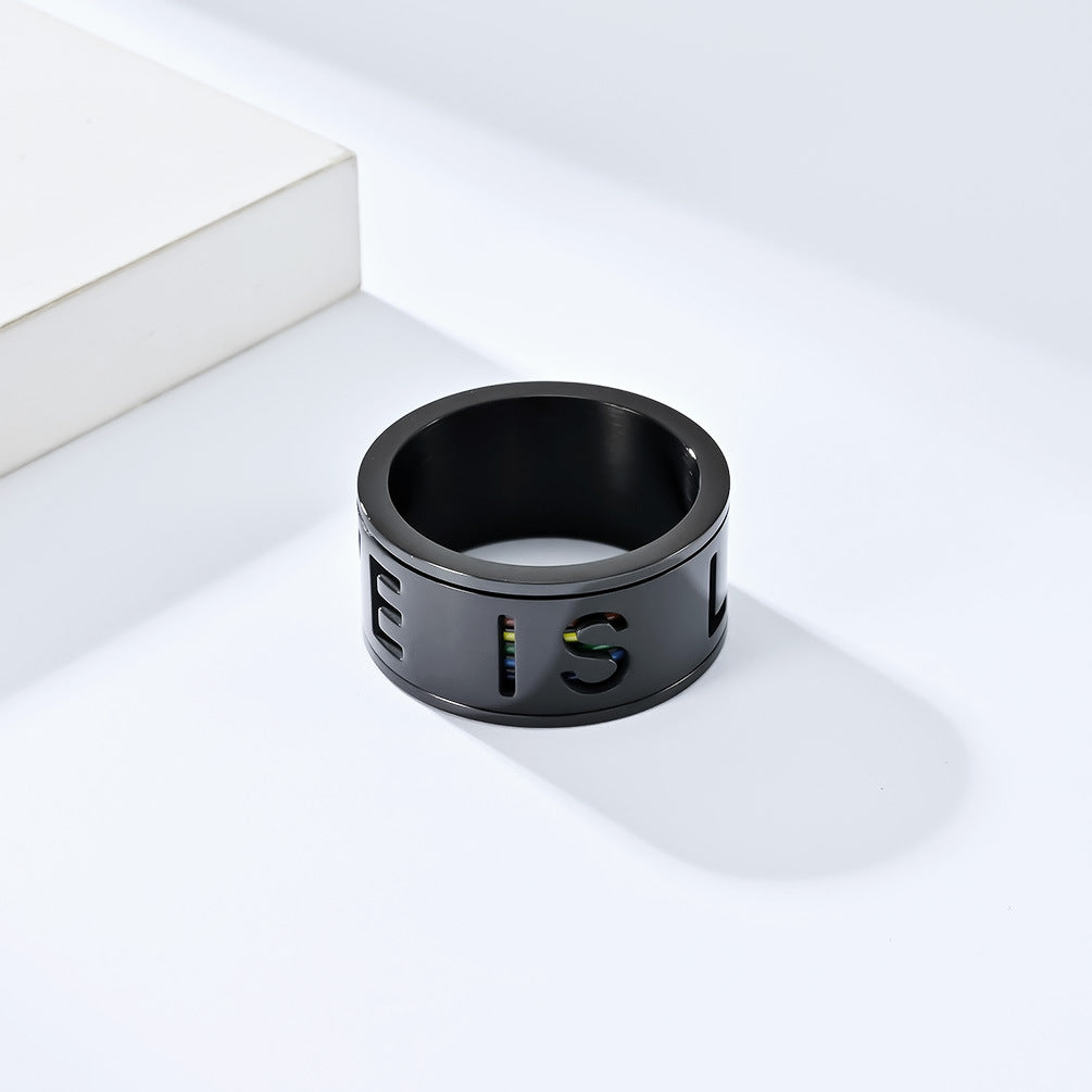 Cross-Border Amazon LOVE Rotating Titanium Steel Rainbow Ring