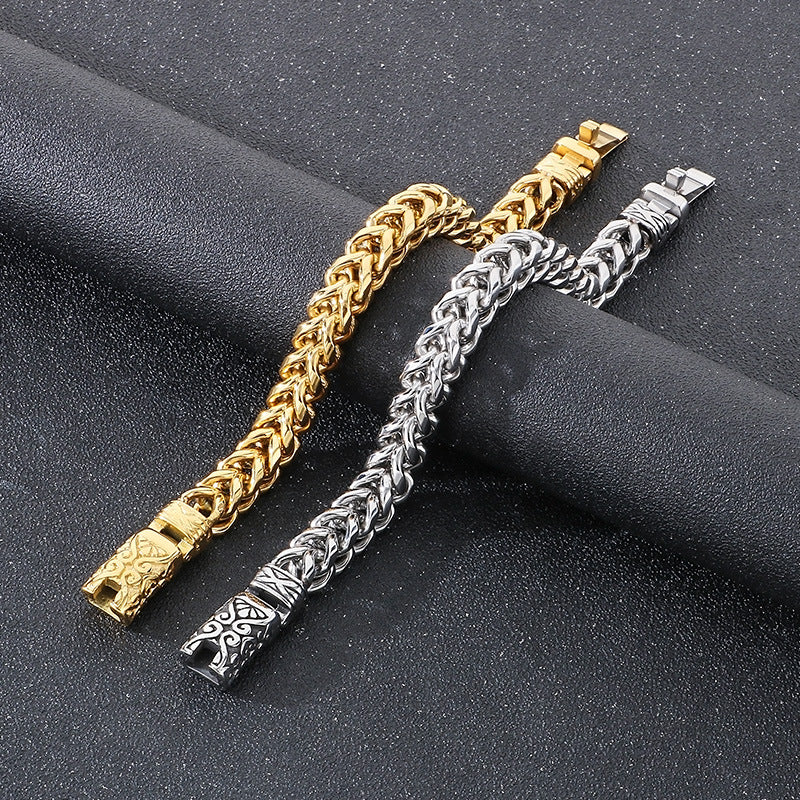 Planderful Mens Bracelet 18K Gold Plating Punk Totem Buckle