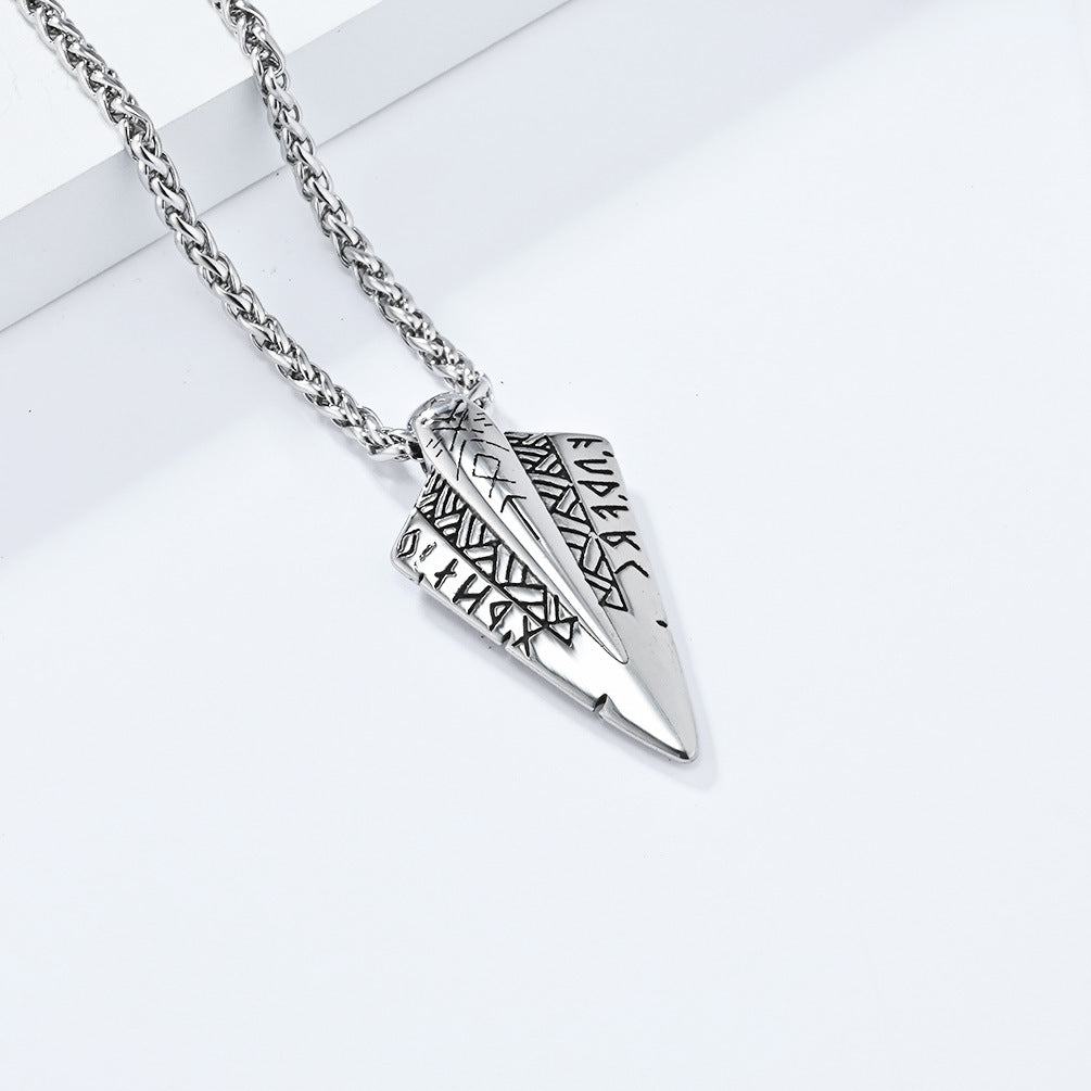 Planderful Hip Hop Trend Stainless Steel Viking Text Double Sided Necklace For Men With Arrow Symbol