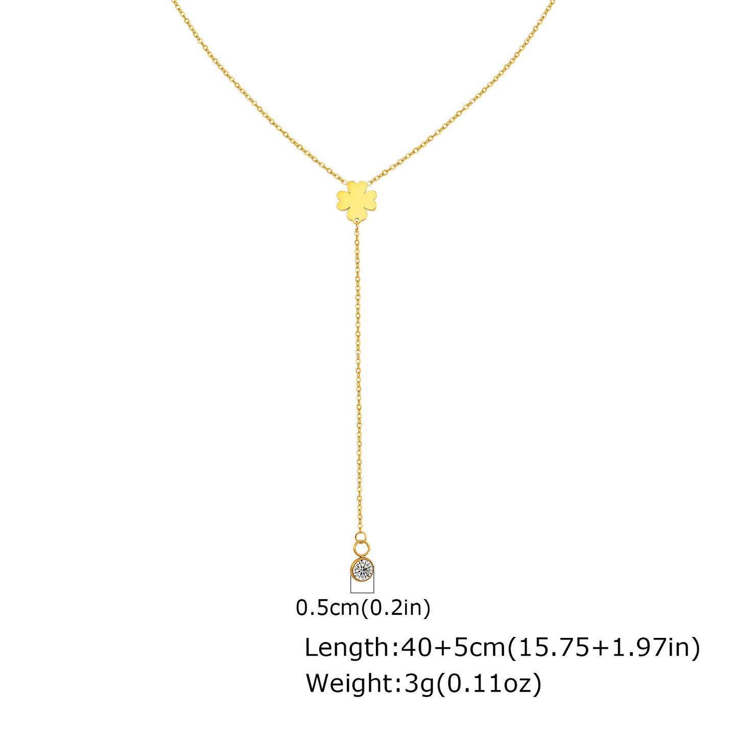 Gold-Plated Stainless Steel Flat Cross Chain Four-Leaf Clover Zircon Fringed Y-Shaped Necklace