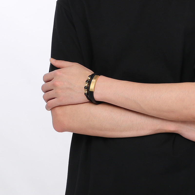 Planderful Everyday Genie Leather Beaded Bracelet For Men