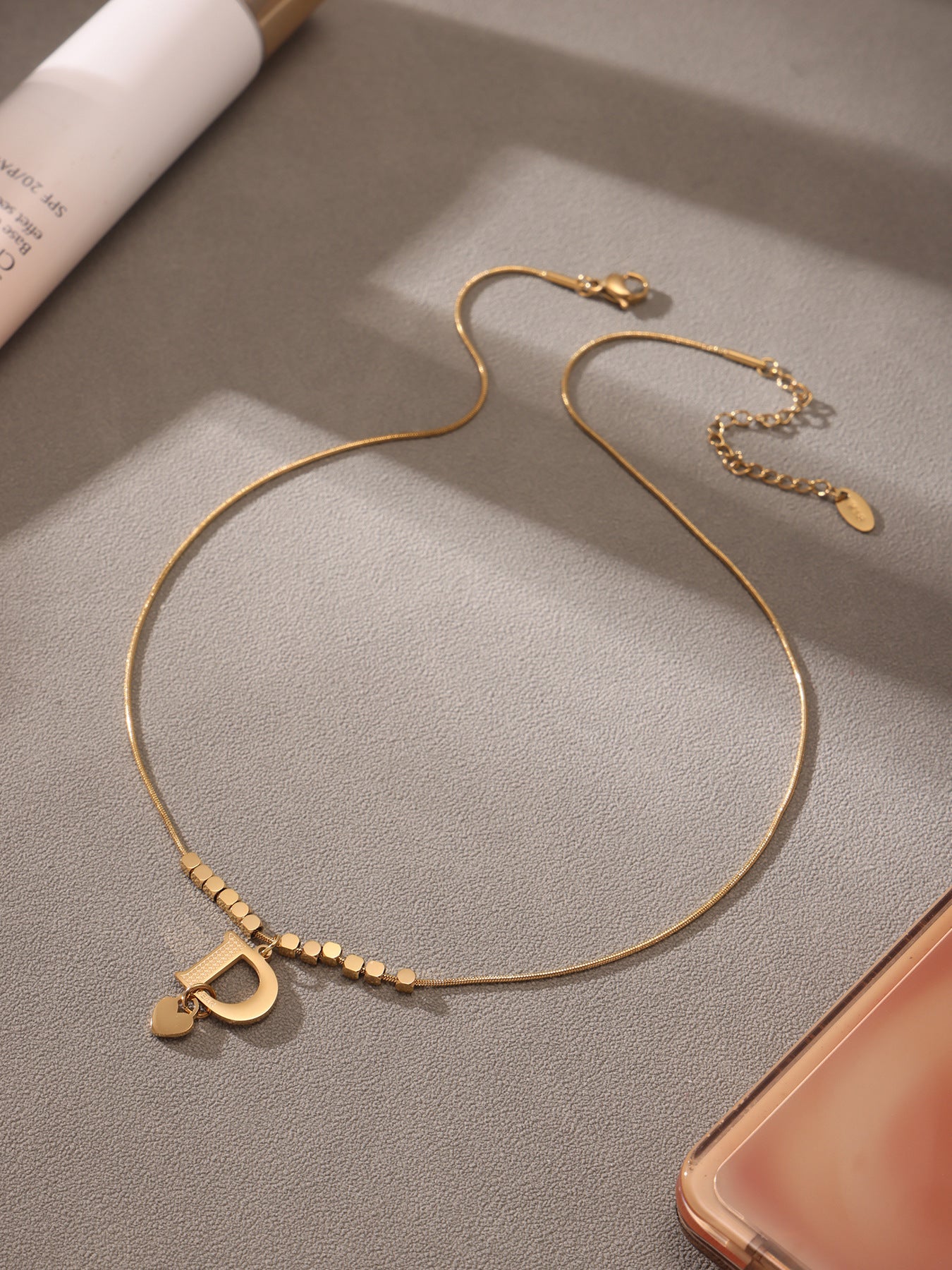 Planderful D Clavicle Necklace Stainless Steel Gold Plated