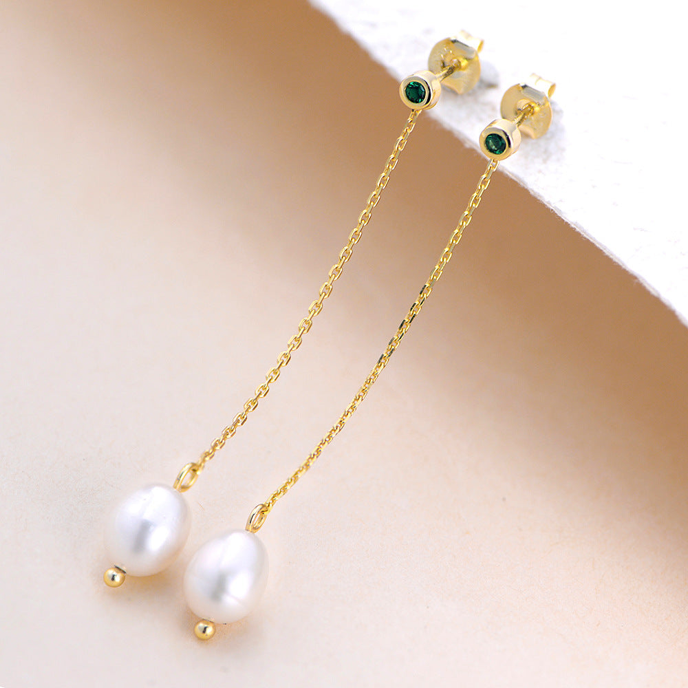 Planderful S925 Sterling Silver Pearl Fringe Earrings For Women Fresh Natural Pearls Luxury Long Jewelry