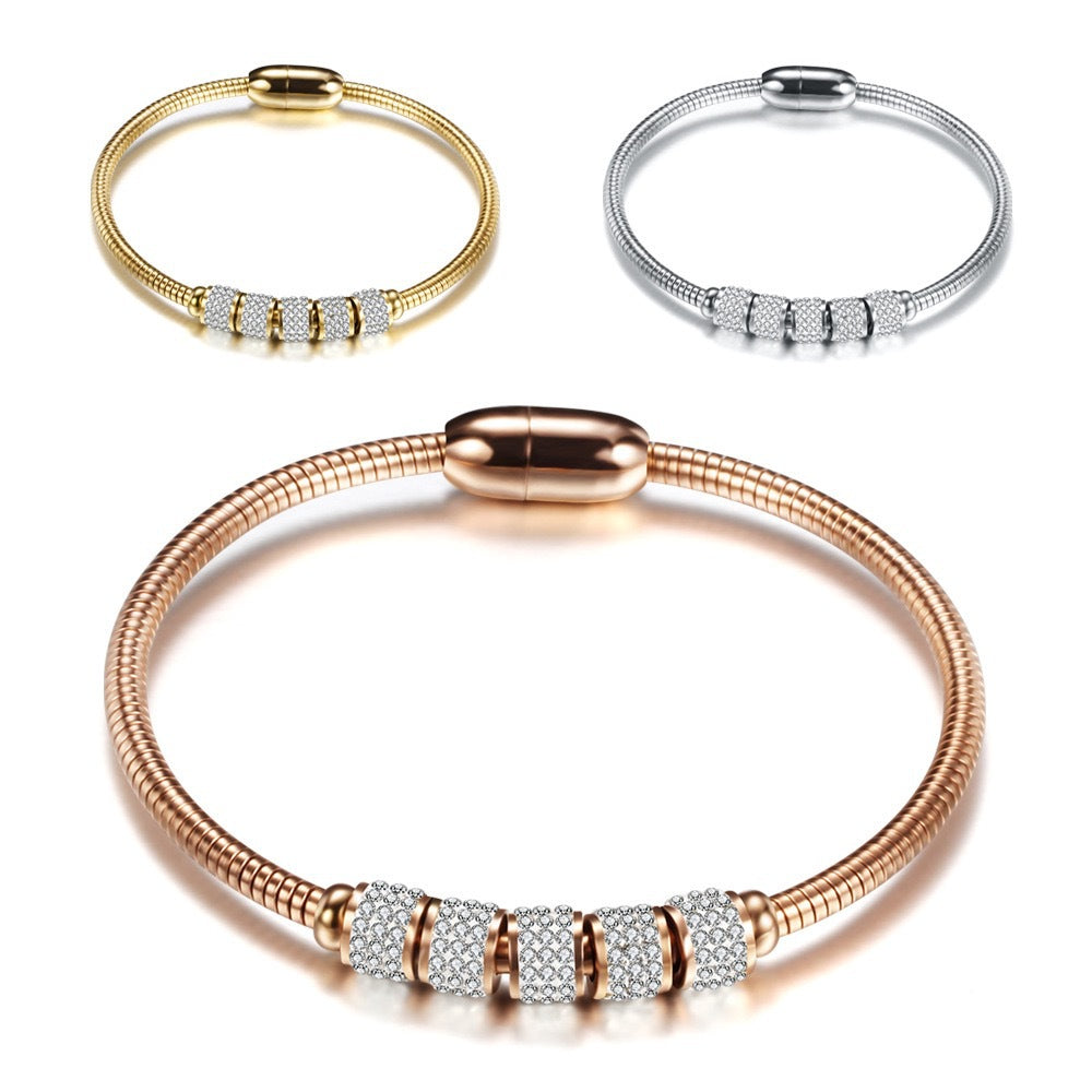 Planderful Stainless Steel Beaded Bracelet With Inlaid Zircon For Women Elegant Light Luxury