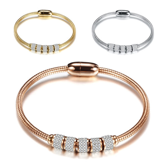Planderful Stainless Steel Beaded Bracelet With Inlaid Zircon For Women Elegant Light Luxury