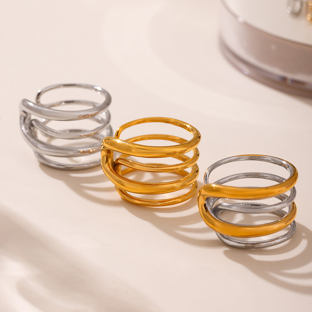 Planderful Women Line Ring Stainless Steel Gold Multilevel