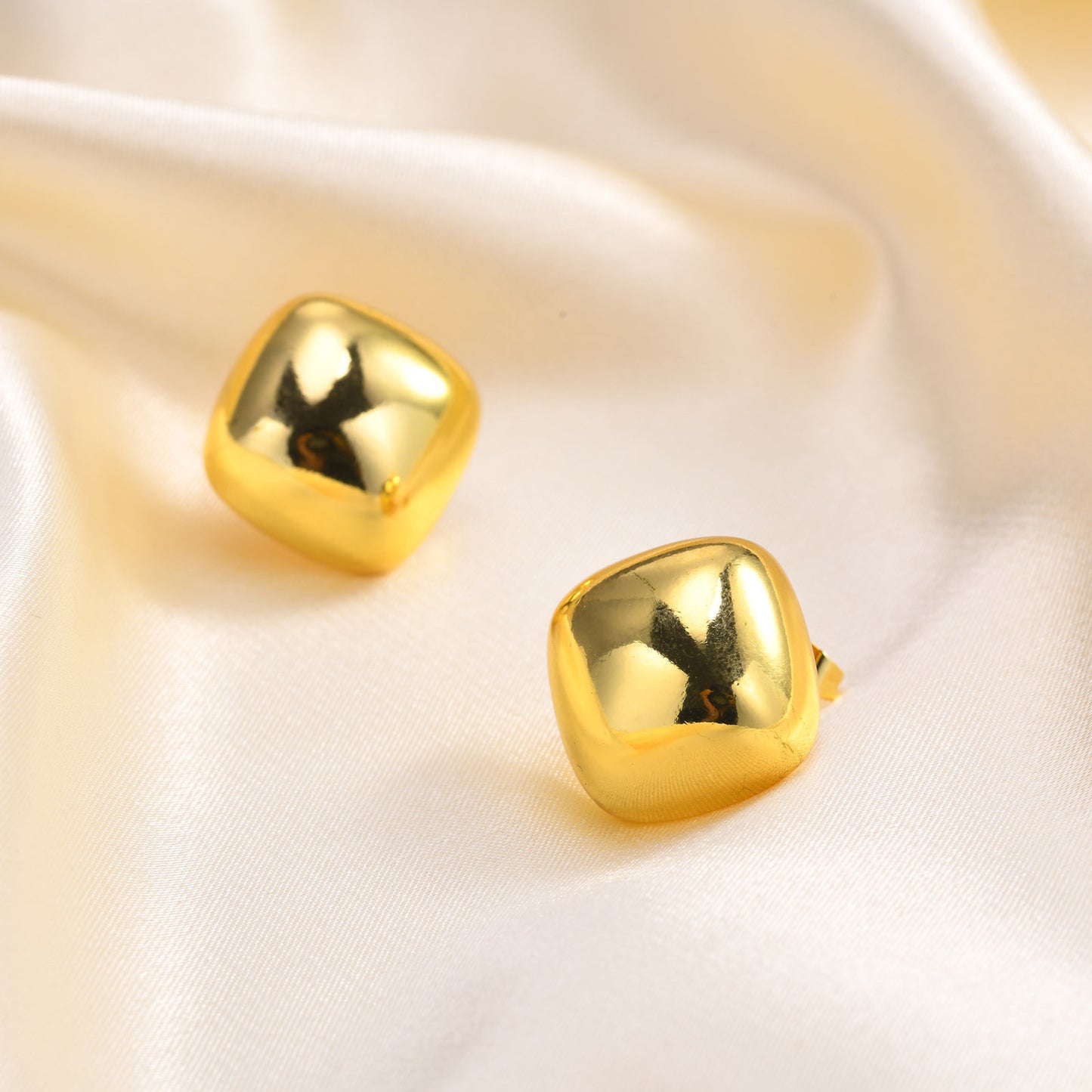 18K Gold Stud Earrings Copper Material Square Geometric Jewelry