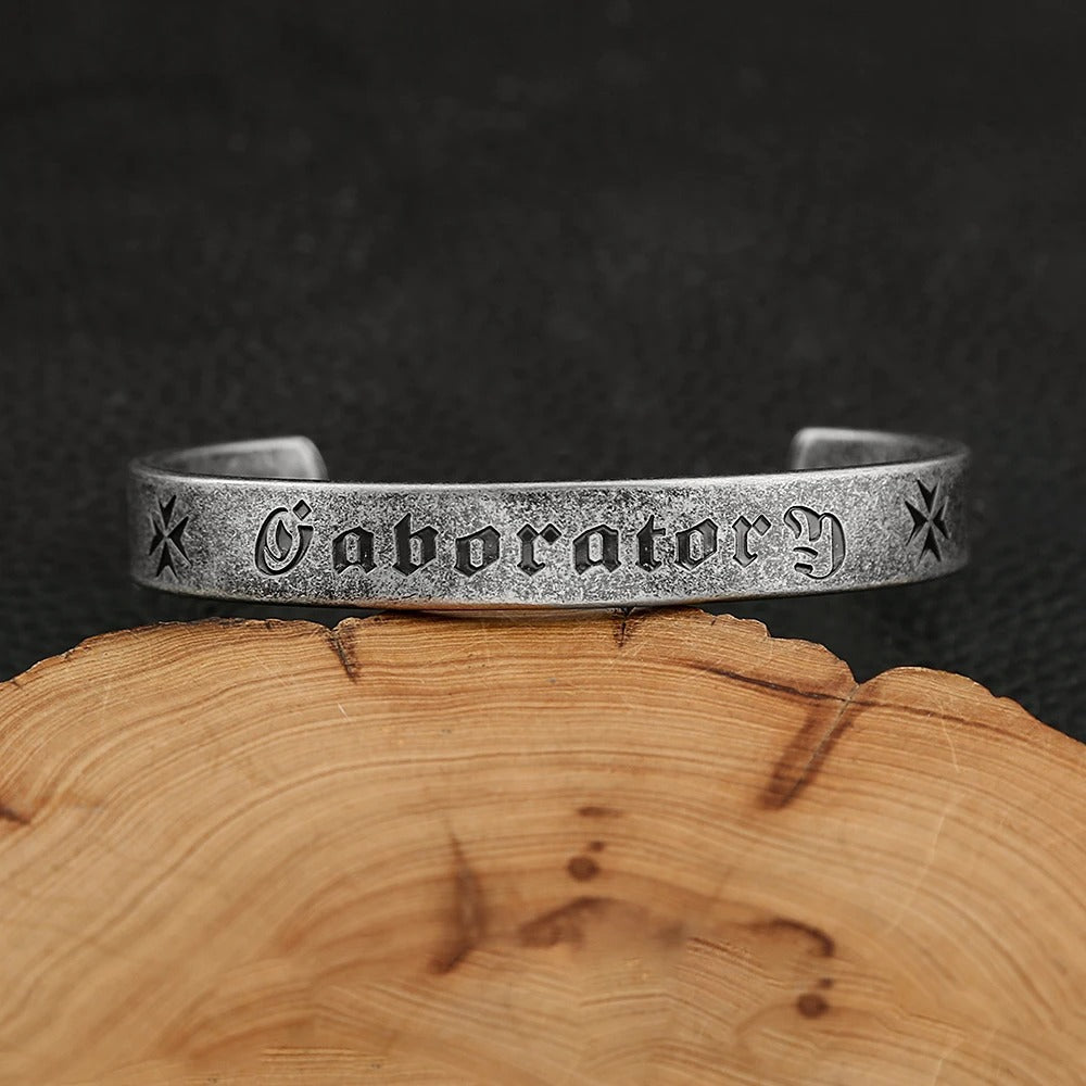 Planderful Stainless Steel Heart Meridian Open Bracelet Unisex Sanskrit Relief Viking Style