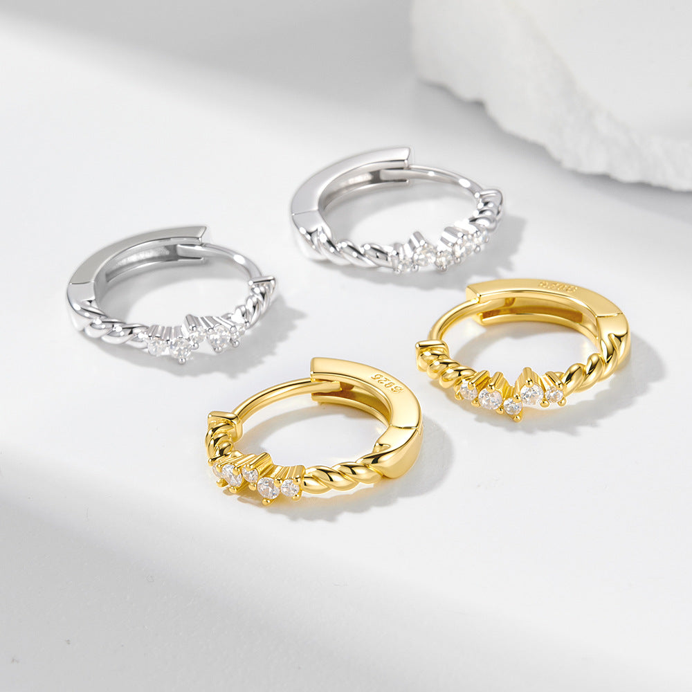 S925 Sterling Silver Zircon Earrings Ear Buckles Exquisite