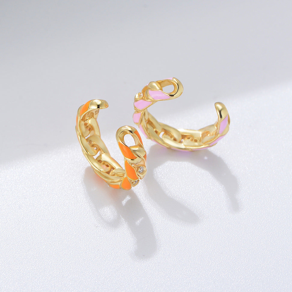 S925 Sterling Silver Epoxy Hollow-Out Zircon Earrings, Earbone Clips Without Ear Holes,