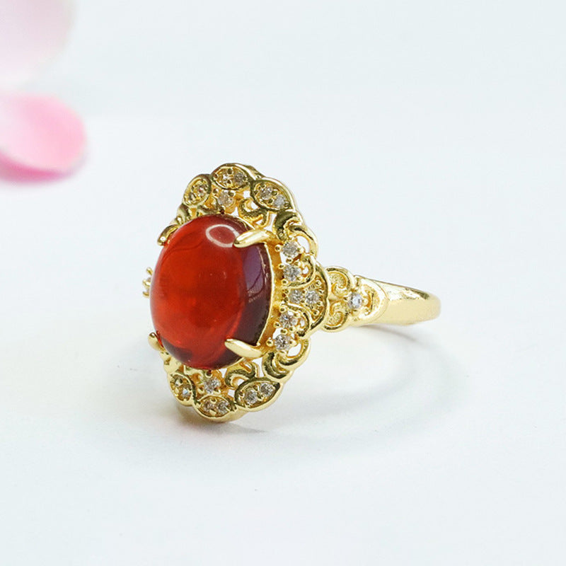 Amber Zircon Ruyi Palace Style Ring - Fortune's Favor in Sterling Silver
