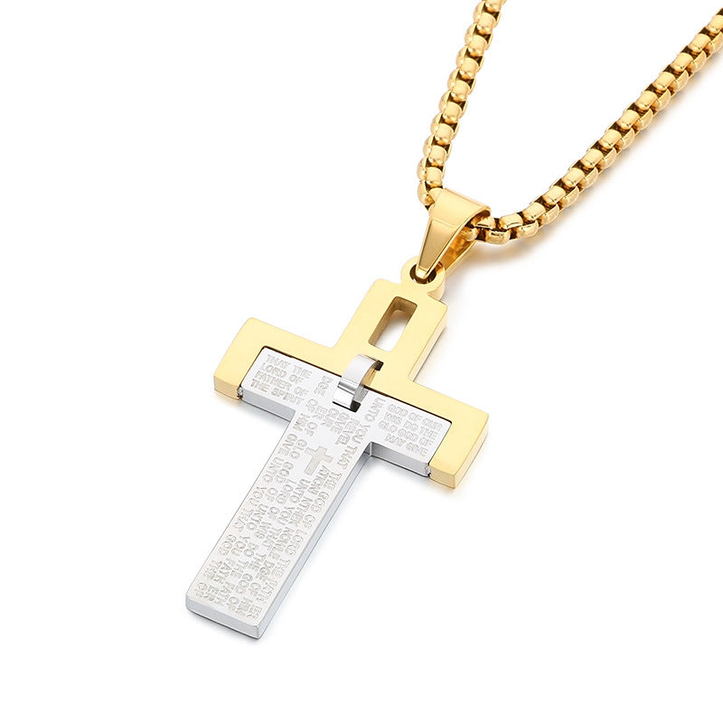 Planderful Mens Stainless Steel Two Tone Cross Pendant