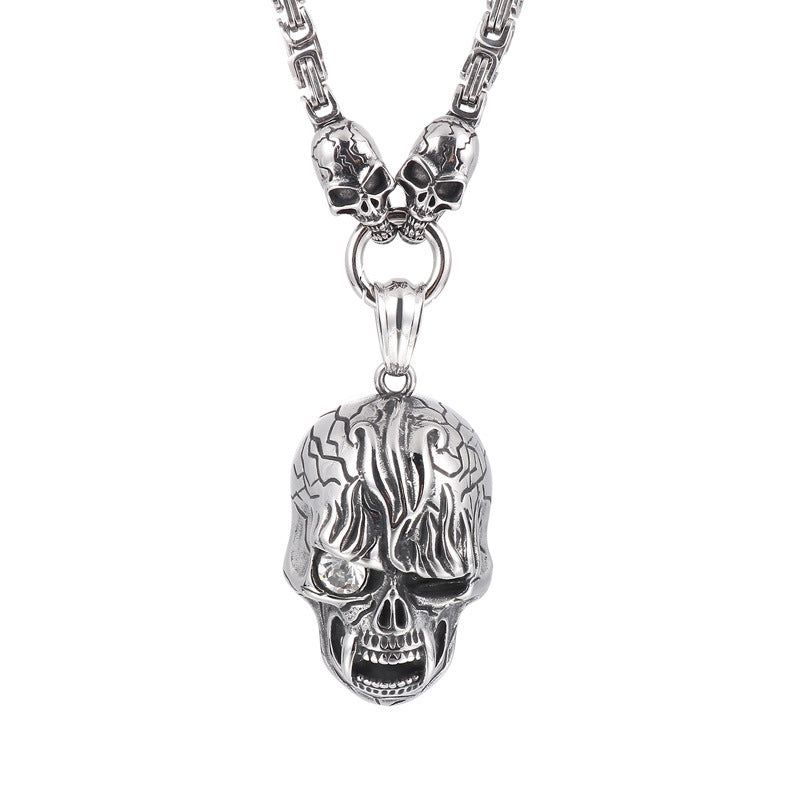 Exaggerated Titanium Steel Skull Pendant Necklace with Punk Ghost Head Design for Men