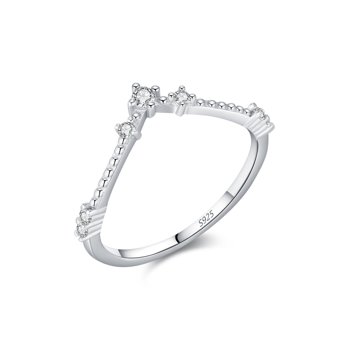 S925 Sterling Silver V-Shaped Moissanite Band