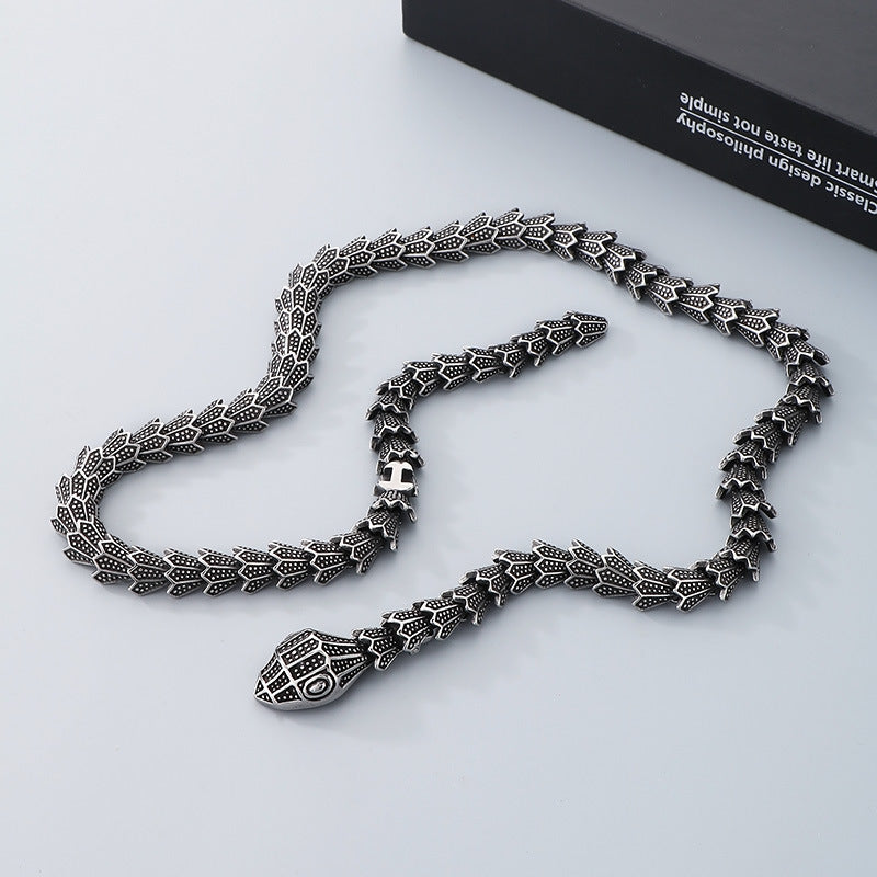Planderful Men Snake Necklace Titanium Steel Punk Style