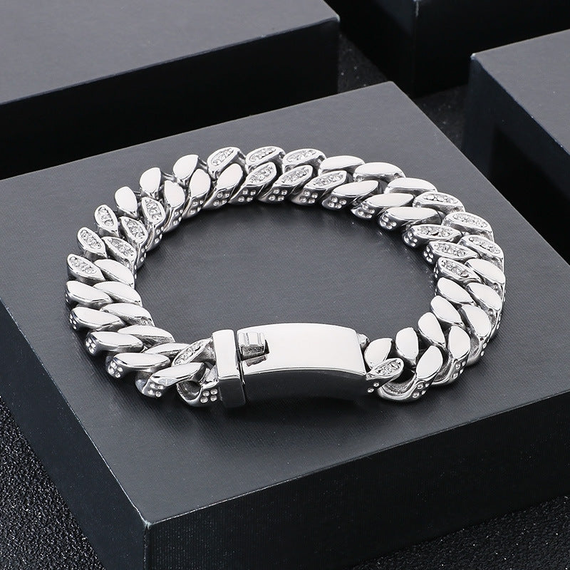 Planderful Mens Hip Hop Titanium Zircon 12mm Cuban Chain