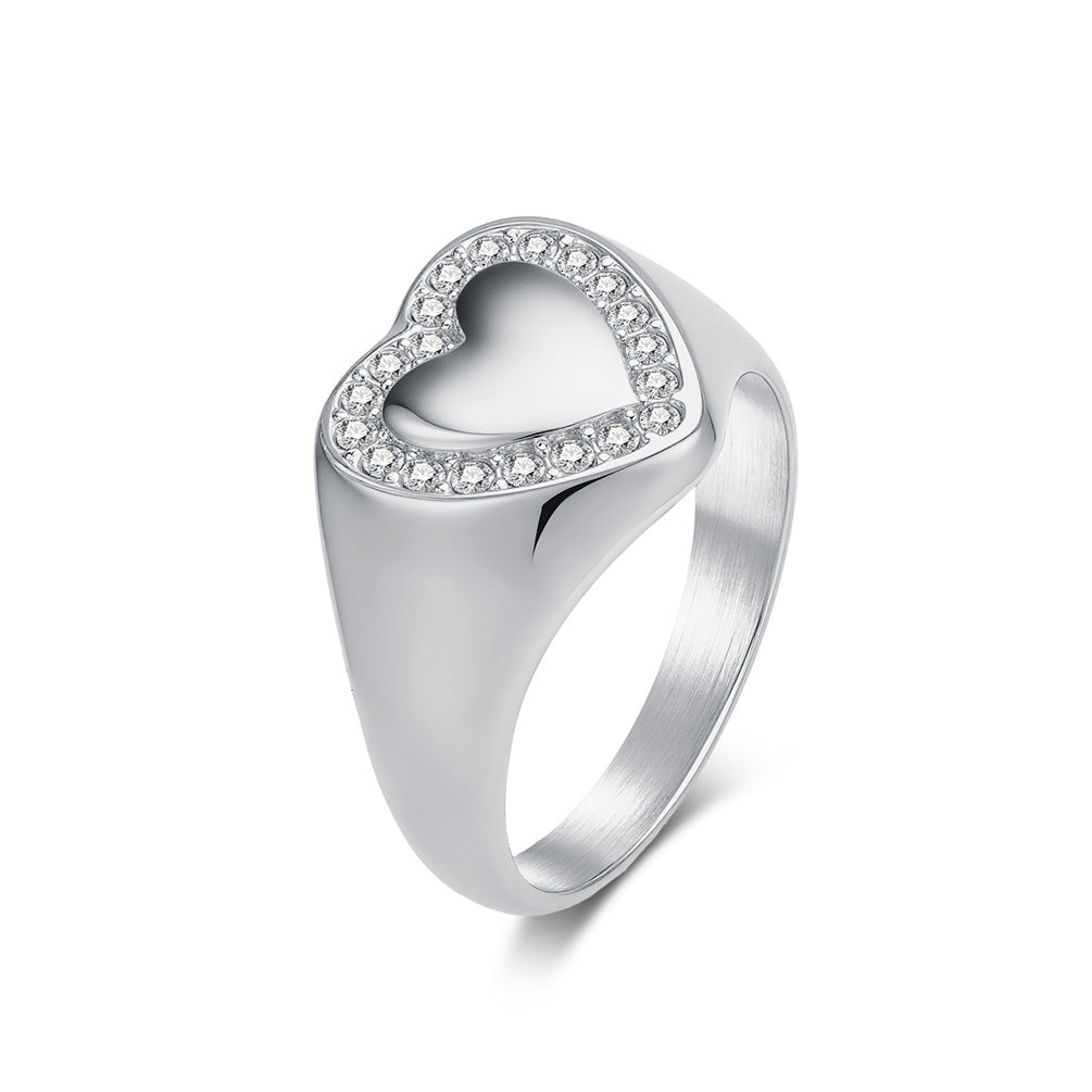 Heart Zircon Gold-Plated Stainless Steel Ring Unisex