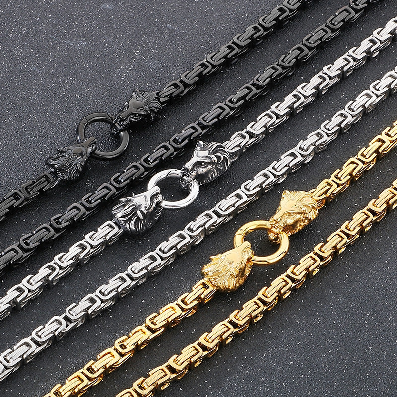 Planderful Emperor Lion Head Titanium Steel Necklace For Men