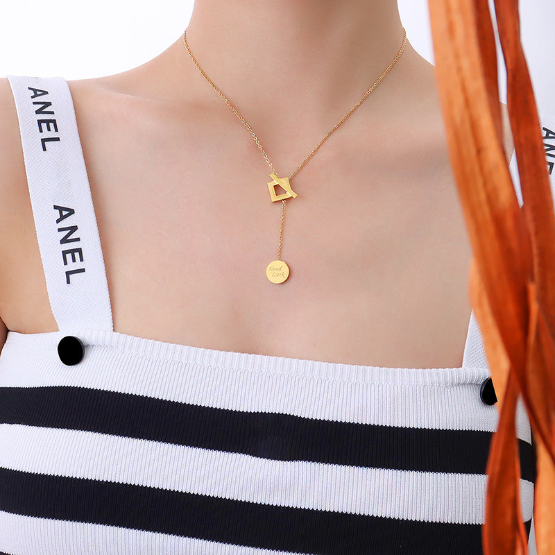 GoodLuck Titanium Clavicle Chain Necklace with Tassel Detail