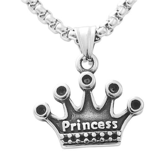 Punk-Inspired Titanium Steel Crown Pendant Necklace for Trendy Girls