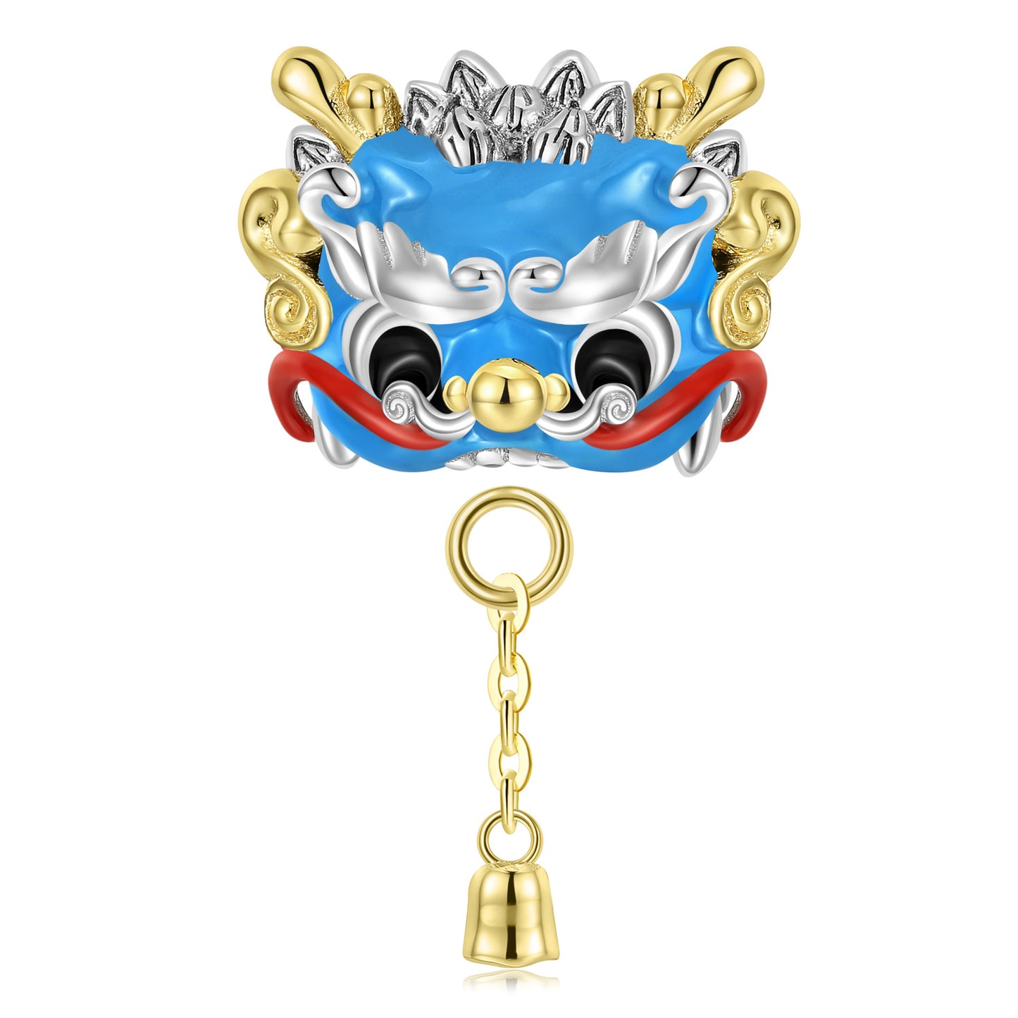 Halloween Colourful Lion Dance Head Skull Silver Necklace