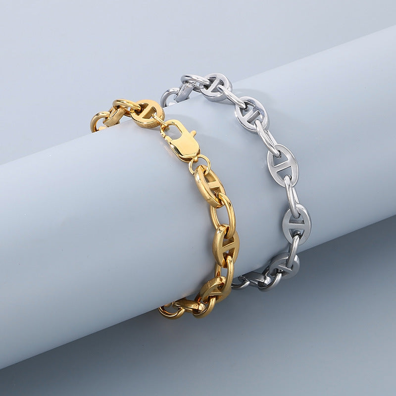 Planderful Mens Stainless Steel Pig Nose Chain Bracelet